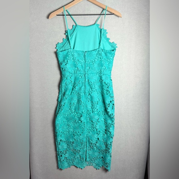 Bisou Bisou Women’s Guipure Lace High Neck Floral Dress Size 4 Teal Blue Party - Picture 7 of 12